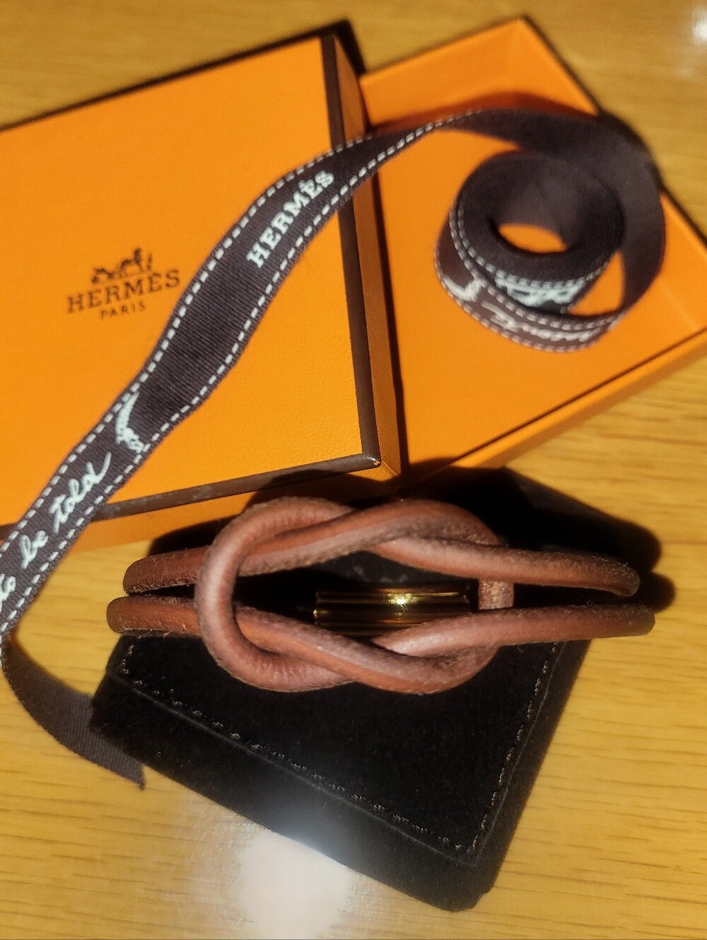 Hermès Atame Leather Knot Bracelet with Gold-Tone Accent